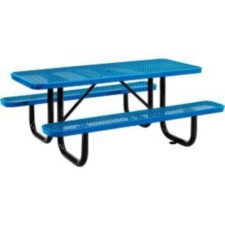 GLOBAL EQUIPMENT 6 ft. Rectangular Outdoor Steel Picnic Table, Expanded Metal, Blue 277152BL